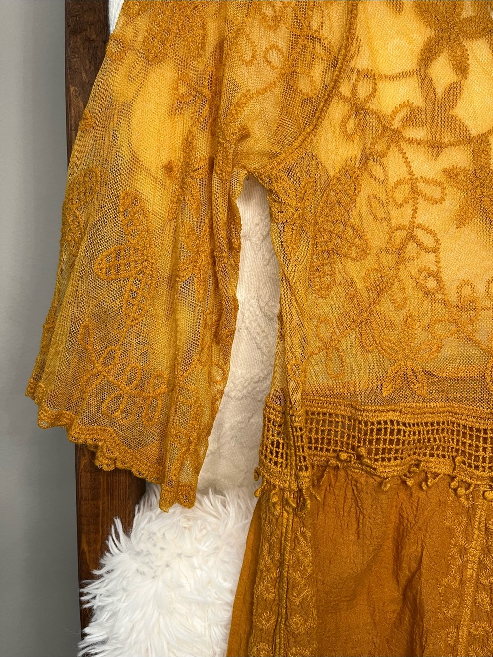 NWT Eomenie Boho Yellow Lace Swimsuit Beach Cover Up Mini Dress - Picture 5 of 5